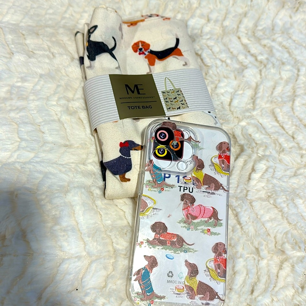 14 Pro iPhone Doxie cover and dog tote bag